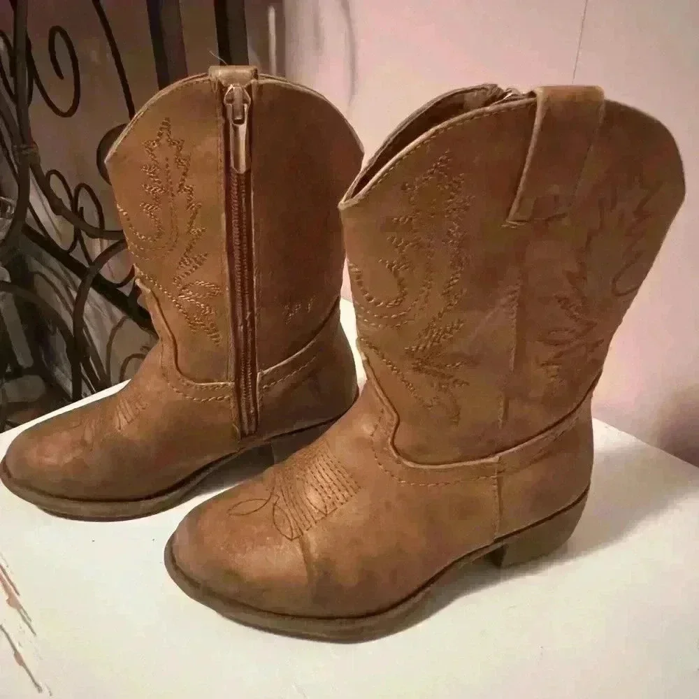 Girls Sz 11 Lil Shelby Western Cowgirl Boot Zip Sides